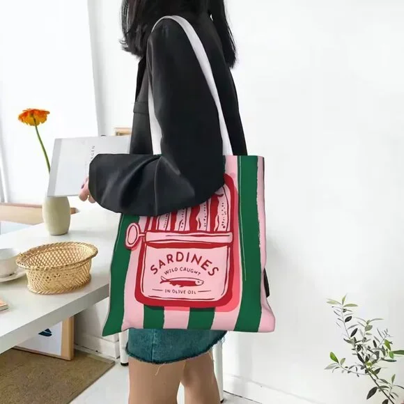 “Can of Sardines” Canvas Shoulder Tote Bag (BRAND-NEW & SUPER CUTE!) - Picture 3 of 6